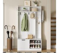 entapuk Ensemble De Garde-Robe, Armoire D'entrée Complète avec Banc, 6 Crochets, 1 Porte Et 4 Espaces De Rangement Ouverts - Blanc, 100 × 185,5 × 40 Cm (l × H × P)