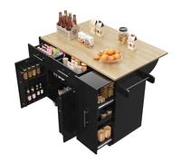 entapuk Îlot De Cuisine, Armoire De Cuisine, Armoire Buffet, Table À Manger avec 2 Portes Et 2 Tiroirs, Chariot De Salle À Manger avec Étagères À Collation Et Armoires À Fonction Extensible, Noir