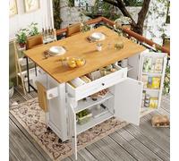entapuk Îlot De Cuisine, Armoires, Buffet, 99x70(40) x90 cm, Chariot De Cuisine Extensible avec roulettes, avec Porte-Serviettes, Étagère À Épices, Étagères Réglables, 3 Portes,1 Tiroir，Blanc