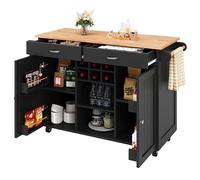 entapuk Îlot De Cuisine avec 2 Portes Et 2 Tiroirs (102 × 45 × 92 cm), Meuble De Cuisine, Buffet, Armoire À Vin, Chariot À Manger avec Veinage De Bois, Table À Manger Multifonctionnelle, Noir