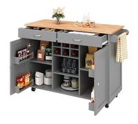 entapuk Îlot De Cuisine avec 2 Portes Et 2 Tiroirs (102 × 45 × 92 Cm), Meuble De Cuisine, Buffet, Chariot À Manger avec Veinage De Bois, Table À Manger Multifonctionnelle, Gris