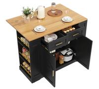 entapuk Îlot De Cuisine avec 2 Portes Et 2 Tiroirs, 120x 40x 90cm, Meuble De Cuisine, Buffet, Voiture-Restaurant avec Grain De Bois, Table À Manger Multifonctionnelle avec Armoires Extensibles, Noir