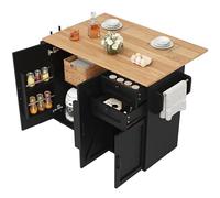 entapuk Îlot De Cuisine avec 3 Portes Et 2 Tirors, 120 X 43.2X 92cm, Meuble De Cuisine, Buffet, Table À Manger avec Plan De Travail Extensible, Voiture-Restaurant avec Étagères À Collation, Noir