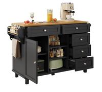 entapuk Îlot De Cuisine avec 5 Tiroirs, Buffet 134 X 46 X 92 cm, Chariot De Service sur roulettes, Meuble De Cuisine, Chariot De Salle À Manger, Noir