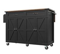entapuk Îlot De Cuisine avec Quatre Portes Et Deux Tiroirs,140 X 73 X93 cm, Chariot De Service avec Plan De Travail Extensible, Meuble De Cuisine, Chariot De Cuisine, Chariot De Salle À Manger, Noir