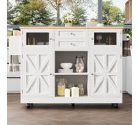 entapuk Îlot De Cuisine Bois, 140 X 40 X 93,5 cm, Chariot De Salle À Manger avec Plan De Travail, Meuble Buffet, Porte-Serviettes Latéral, D'armoire avec roulettes, Séparateurs Réglables, Blanc