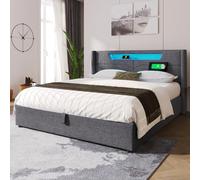 entapuk Lit Double 140x200cm, Lit Rembourré avec Fonction De Charge USB Type C Et Éclairage LED, Lits De Rangement
