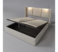 entapuk Lit Double140x200cm, Lit Coffre De Rangement Lampe De Lecture avec Fonction De Charge USB, Lits Rembourré avec Sommier À Lattes