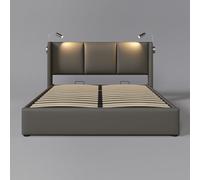 entapuk Lit Double140x200cm, Lit Coffre De Rangement Lampe De Lecture avec Fonction De Charge USB, Lits Rembourré avec Sommier À Lattes