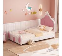 entapuk Lit Enfant Capitonné 90 * 200 Cm, Tête De Lit avec Moulure Couronnée, Motif Patchwork Bicolore, Tissu Simili Cuir, Blanc