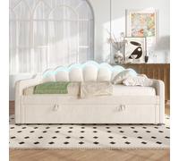 entapuk Lit Simple 90 X 200 cm, Méridienne, Canapé-lit, Support Hydraulique, avec Rangement, (sans Matelas), Velours, Bande LED À Couleurs Changeantes, Beige