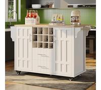 entapuk Meuble Buffet avec 2 Tiroirs Et 2 Portes, Îlot De Cuisine avec Séparateurs Amovibles, Chariot De Salle À Manger avec Plan De Travail, Porte-Serviettes Latéral, Casier À Vin, roulettes, Blanc