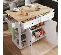 entapuk Meuble Buffet avec 2 Tiroirs Et 2 Portes, Îlot De Cuisine avec Séparateurs Amovibles, Chariot De Salle À Manger avec Plan De Travail, Porte-Serviettes des Deux Côtés avec roulettes, Blanc