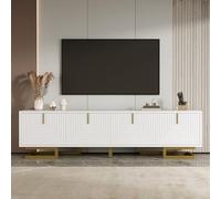 entapuk Meuble TV, 160 * 38 * 44,5cm - Table TV Buffet Bas avec 4 Portes Texturées, Poignées Et Pieds Dorés，Meubles De Salon, pour 60 inch Télévision