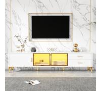 entapuk Meuble TV - 170 * 35 * 50 Cm - Convient pour Téléviseur 70 Pouces, Deux Tiroirs, 3 Portes, Meuble Bas pour Salon, Aspect Marbre Blanc Doré Meuble TV, Meuble De Rangement