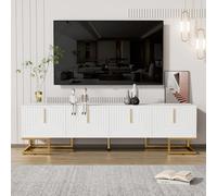 entapuk Meuble TV, 170 * 40 * 45,5cm - Buffet Bas avec 4 Porte Structurée, Lowboard, Banc TV, Poignées Dorées Et Pieds Dorés,Peut Accueillir des Téléviseurs Jusqu'à 70 Pouces, Mobilier de Salon