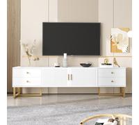 entapuk Meuble TV, 175 * 30 * 46cm - Panneau Bas avec Porte Texturée, Table TV avec Tiroirs, Poignées Dorées Et Pieds Dorés, Meubles De Salon, pour 75 inch Télévision