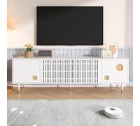 entapuk Meuble TV À Structure en Grille, 170 L X 36 B X 54 H(cm)， Poignées Dissimulées, Finitions Dorées， Meuble De Salon， 4 Portes en Bois Massif