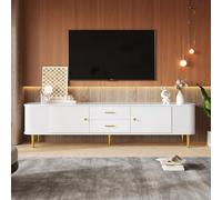 entapuk Meuble TV avec 2 Portes Et 2 Tiroirs, 170 * 34 * 45cm - Coins Incurvés, Meuble De Salon avec Côtés Ondulés, Table TV, Compatible avec Les Jusqu'à 70 Pouces