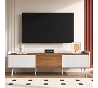 entapuk Meuble TV avec 3 Portes, Table TV, Meuble Bas Finitions Blanc Et Bois Naturel. H 49,5 cm / L160 cm/W 39 cm.pour Téléviseurs De 60 Pouces