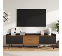 entapuk Meuble TV avec 3 Portes, Table TV, Meuble Bas Finitions Noir Et Bois Naturel. H 49,5 cm / L160 cm/W 39 cm.pour Téléviseurs De 60 Pouces