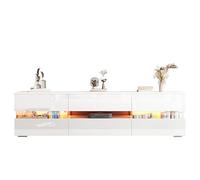 entapuk Meuble TV Blanc, 160 X 39 X 45 cm, avec Éclairage LED, 2 Portes, 1 Tiroir, Compartiment Ouvert, Compatible avec Téléviseurs Jusqu'à 70 Pouces - avec Insert en Verre Acrylique, Meuble De Salon