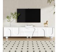 entapuk Meuble TV Blanc, 180 L X 40 B X 42 H cm - Table TV avec 4 Portes Texturées Et 2 Tiroirs, Meuble De Salon pour 70 inch télévision