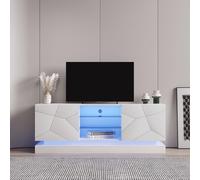 entapuk Meuble TV blanc brillant - 1,6 m de long - Avec 2 portes - Étagère en verre réglable - Convient pour les téléviseurs jusqu'à 70"