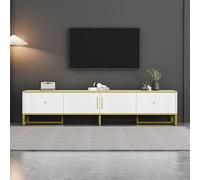 entapuk Meuble TV Blanc Mit 2 Portes, 2 Tiroirs, 180x40x40 Cm, avec Garniture Dorée, Pieds Réglables Et Passe-câbles - Idéal pour Téléviseurs 80 Pouces