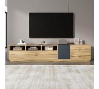 entapuk Meuble TV Bois, 200 L X 45 B X 45 H(cm), Couleurs Contrastées, Table TV avec 3 Portes Et Compartiments Ouverts, Meubles De Salon, pour 80 inch Télévision
