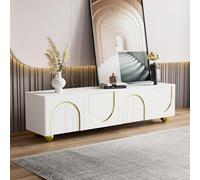 entapuk Meuble TV, Buffet Bas,Banc TV avec 4 Portes Texturées, Pieds Ronds Dorés, 2 Étagères Réglables,Convient comme Meuble De Divertissement, Chambre, Salon, pour 50-60in