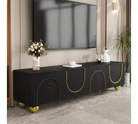 entapuk Meuble TV, Buffet Bas, Banc TV avec 4 Portes Texturées, Pieds Ronds Dorés, Convient comme Meuble De Divertissement, Chambre, Salon, pour 50-60in Télévision