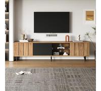 entapuk Meuble TV Lowboard 175 * 31,5 * 45cm, avec 3 Armoires, Couleur Bois d'origine + Épissures Noires, Adapté Aux Téléviseurs 75 Pouces pour Salon