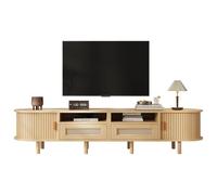 entapuk Meuble TV Ovale, 170 X 40 X 40 cm, avec 2 Tiroirs en Rotin, 2 Portes Coulissantes, Table Basse Et Banc TV pour Téléviseurs Jusqu'à 70 Pouces, Bois