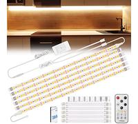 Enteenly Ruban 180 LEDs 2700k Blanc Chaud 3 m, 12V avec Télécommande et Prise, Kit D'éclairage à Intensité Variable sous Armoire pour Meubles, Escalier, Placard, Cuisine, étagère