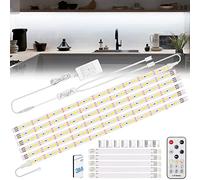 Enteenly Ruban LED Blanc Froid 3 m, Bande 12V avec Télécommande et Prise, Kit D'éclairage à Intensité Variable sous Armoire pour Meubles, Escalier, Placard, Cuisine, étagère, 180 LEDs 6500k