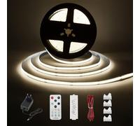 Enteenly Ruban LED COB Blanc Froid 3 mètres - Kit d'éclairage sous Meuble avec Télécommande RF pour Vitrine, Cuisine, Bureau, étagère, Placard - Adaptateur 24V inclus - 6500K