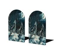 Entemne 1 paire de serre-livres antidérapants en forme de L pour enfants avec base en métal - Motif loup hurlant - Pour étagères, bureau, école