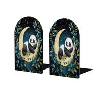 Entemne 1 paire de serre-livres antidérapants en forme de L pour enfants avec base en métal - Motif panda et lune - Pour étagères, bureau, école