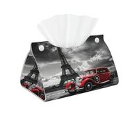 Entemne Boîte à mouchoirs rectangulaire en cuir synthétique avec motif Tour Eiffel rouge pour voiture, bureau, cuisine, salle de bain