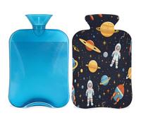 Entemne Bouillotte 2 L Space Stronaut Rocket Planet avec housse réutilisable pour soulager la douleur, les crampes menstruelles, les douleurs musculaires, cadeau chaud d'hiver