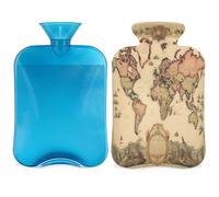Entemne Bouillotte de 2 L avec housse réutilisable - Motif carte du monde - Pour soulager la douleur, les crampes menstruelles, les douleurs musculaires - Cadeau d'hiver