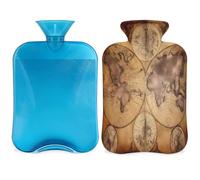 Entemne Bouillotte de 2 L avec motif carte du monde, carte de l'éducation, sac à eau chaude réutilisable avec housse pour soulager la douleur, les crampes menstruelles, les douleurs musculaires