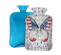 Entemne Bouillotte de 2 L avec motif drapeau des États-Unis, motif papillon rouge et bleu, sac de thérapie réutilisable pour soulager la douleur, les crampes menstruelles, les douleurs musculaires