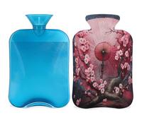 Entemne Bouillotte de 2 L avec parapluie japonais en fleurs de cerisier avec housse réutilisable pour soulager la douleur, les crampes menstruelles, les douleurs musculaires, cadeau chaud d'hiver