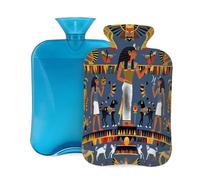 Entemne Bouillotte de 2 L avec symboles de pharaons égyptiens avec housse réutilisable pour soulager la douleur, les crampes menstruelles, les douleurs musculaires, cadeau chaud d'hiver