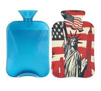 Entemne Bouillotte de 2 L motif statue de la Liberté rétro drapeau des États-Unis avec housse réutilisable pour soulager la douleur, les crampes menstruelles, les douleurs musculaires, cadeau chaud