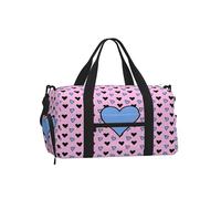 Entemne Day of The Dead Sugar Skull Floral Sac de sport avec compartiment à chaussures Sac de voyage léger et résistant à l'eau pour le w nd, Jolis cœurs noirs bleus et roses, 45x23x25cm