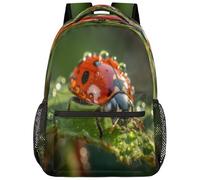 Entemne Grand sac à dos d'école pour garçons et filles - Dewdrop Ladybug Art - Grand sac à dos pour école primaire et secondaire - Imperméable et léger - Pour adolescents, voyage, randonnée