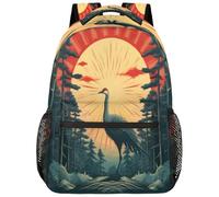 Entemne Grand sac à dos d'école pour garçons et filles - Motif grue chinoise et soleil - Grand sac à dos pour école primaire et secondaire - Imperméable et léger - Pour adolescents, voyage, randonnée